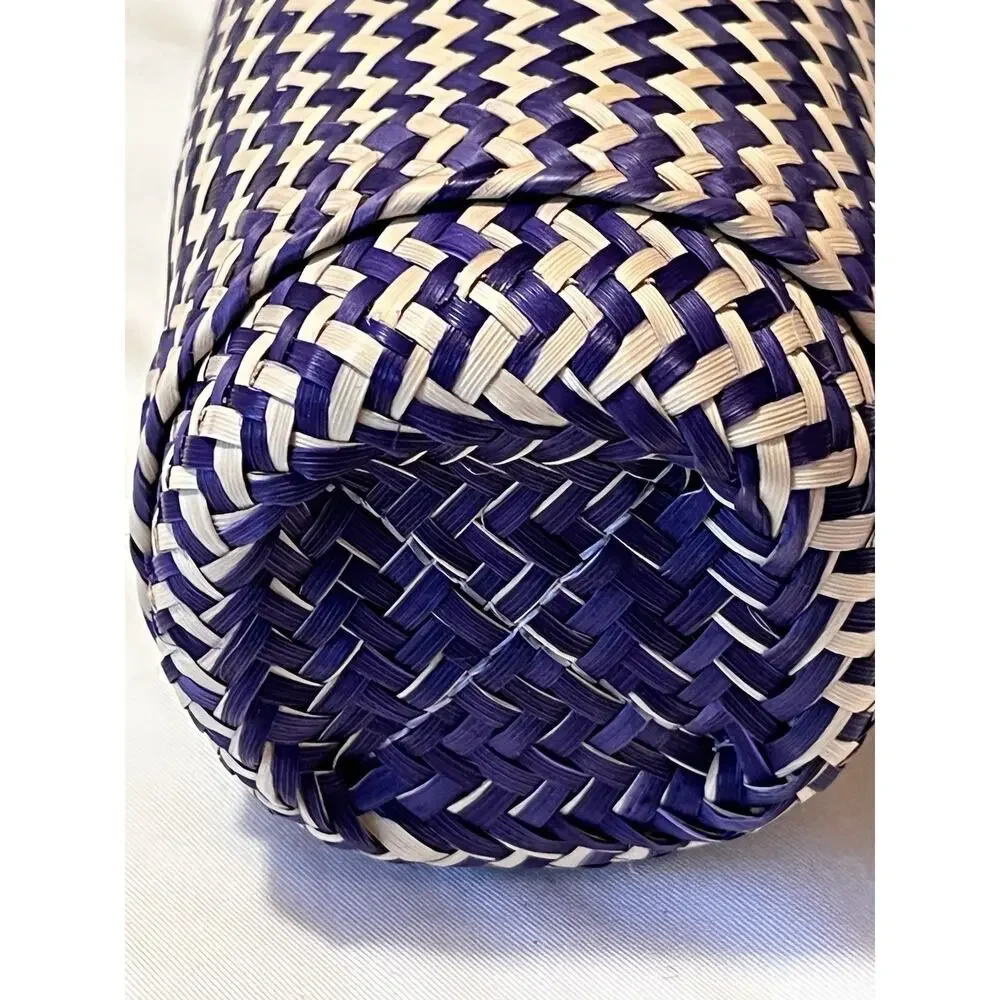 Handwoven Palm Leaf Chevron Wine Bottle‎ Case ~ 2-Piece Gift Basket Holder